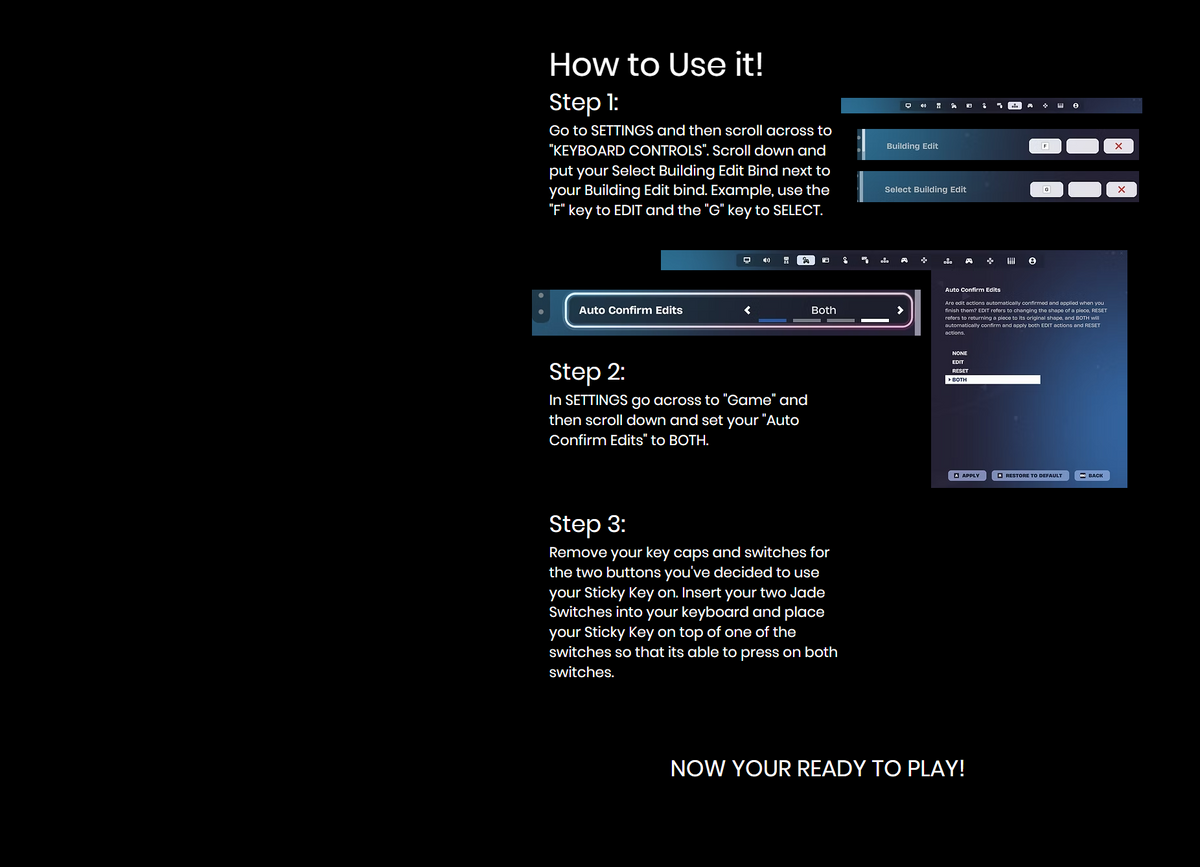 Step-by-step guide showing how to install and use the StickyKeys dual action keycap attachment on a mechanical keyboard